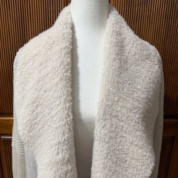 Chelsea & Theodore Faux Suede Sherpa Knit Open Front Cardigan Sweater Size XL - Picture 2 of 5